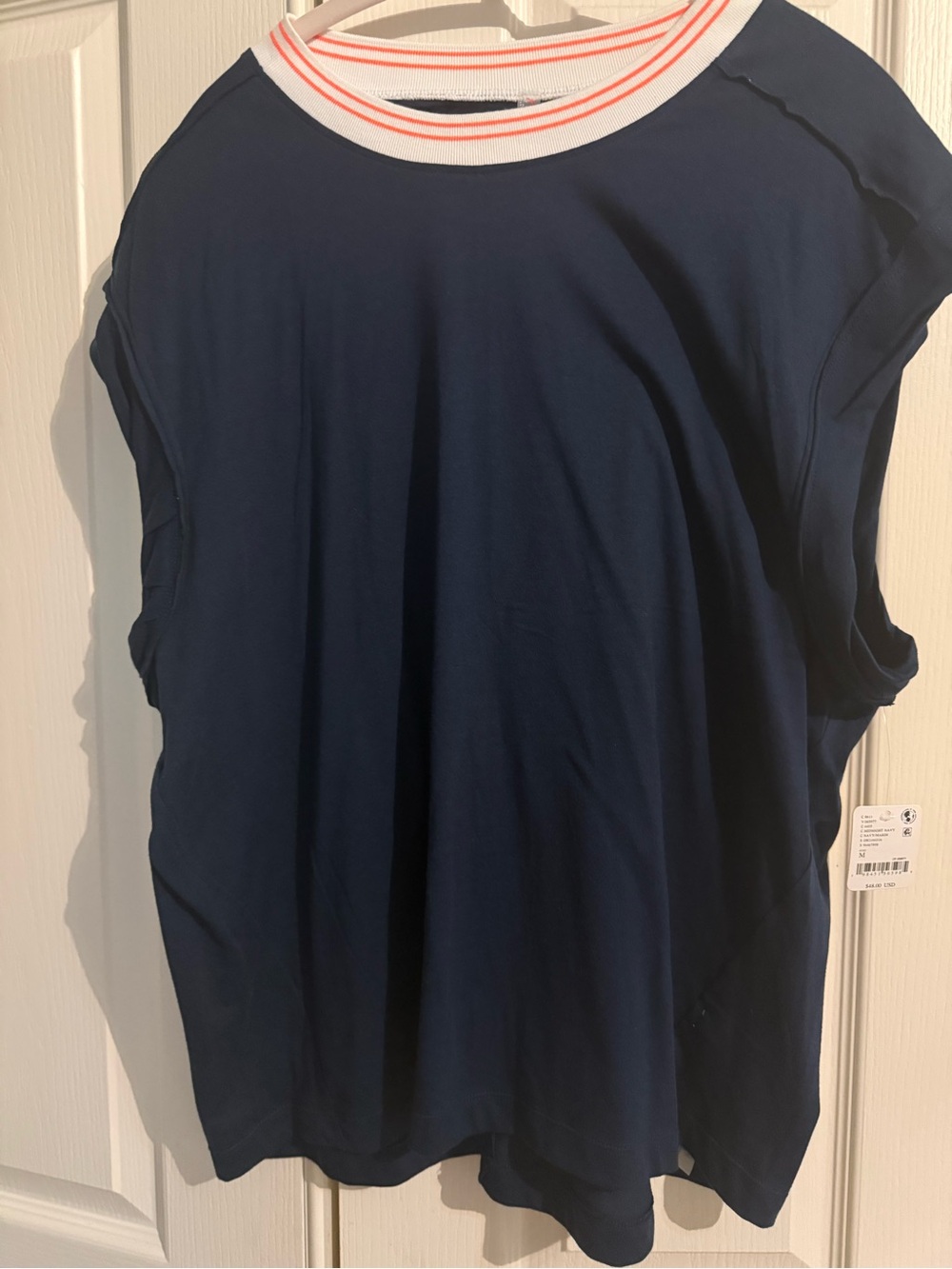 FP Movement by Free People Navy Tank with White and Coral-Striped Neckline